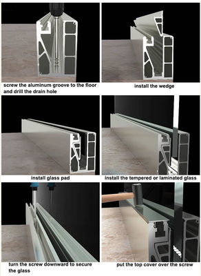 Frameless Glass Fence Outdoor U Channel Aluminum Exterior Glass Railing System With LED Light Balcony Balustrade Glass