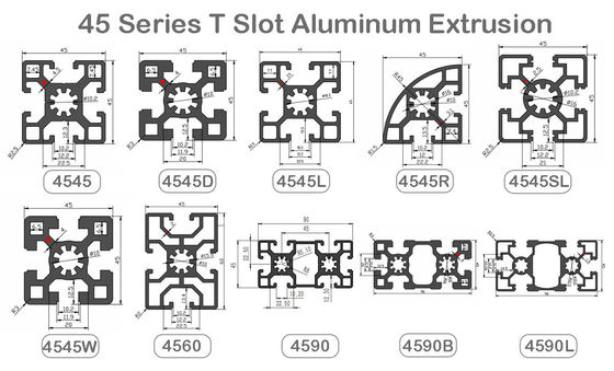4080 T Slotted Aluminium Extrusion Profile 45 Series Customized
