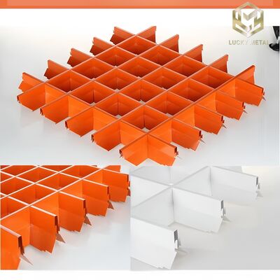 Modern T-Bar Suspended Open Cell Aluminum Grid Ceiling Fireproof Heat Insulation Laminated Surface Square Shape for Interior Use